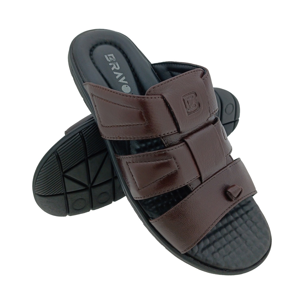 BRAVO OP-08 D.BROWN MENS LEATHER CHAPPAL