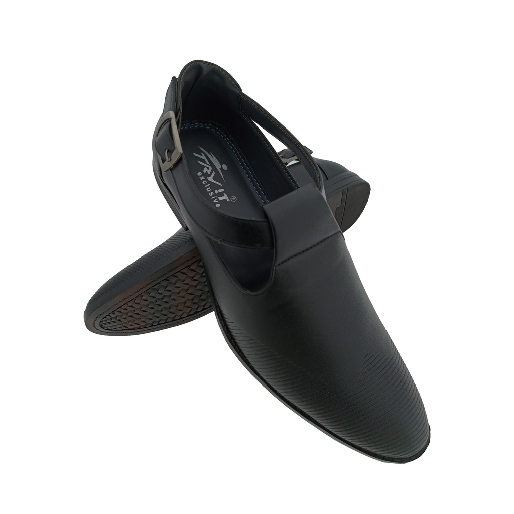 TRYIT 2336 BLACK MENS TRADITIONAL SANDAL